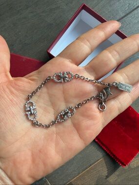 Salvatore Ferragamo Silver Crystal Gancini Bracelet